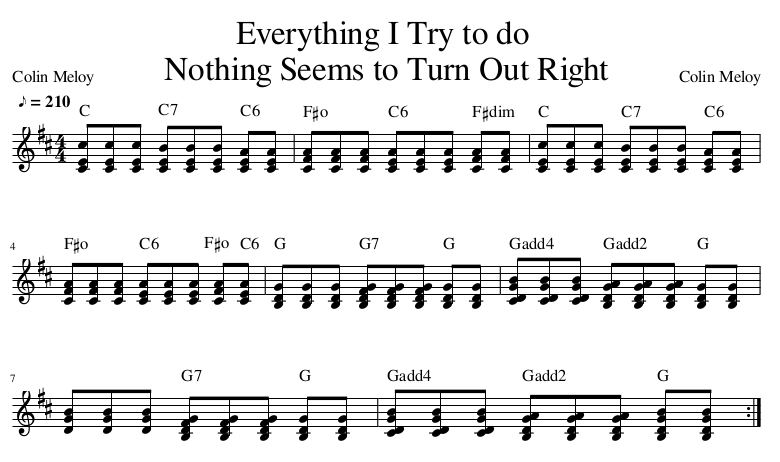 Musical score for the song Everything I Try to do Nothing Seems to Turn out Right